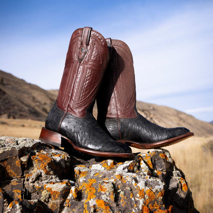 Men Western Stetson Dillon Ostrich Boots Black