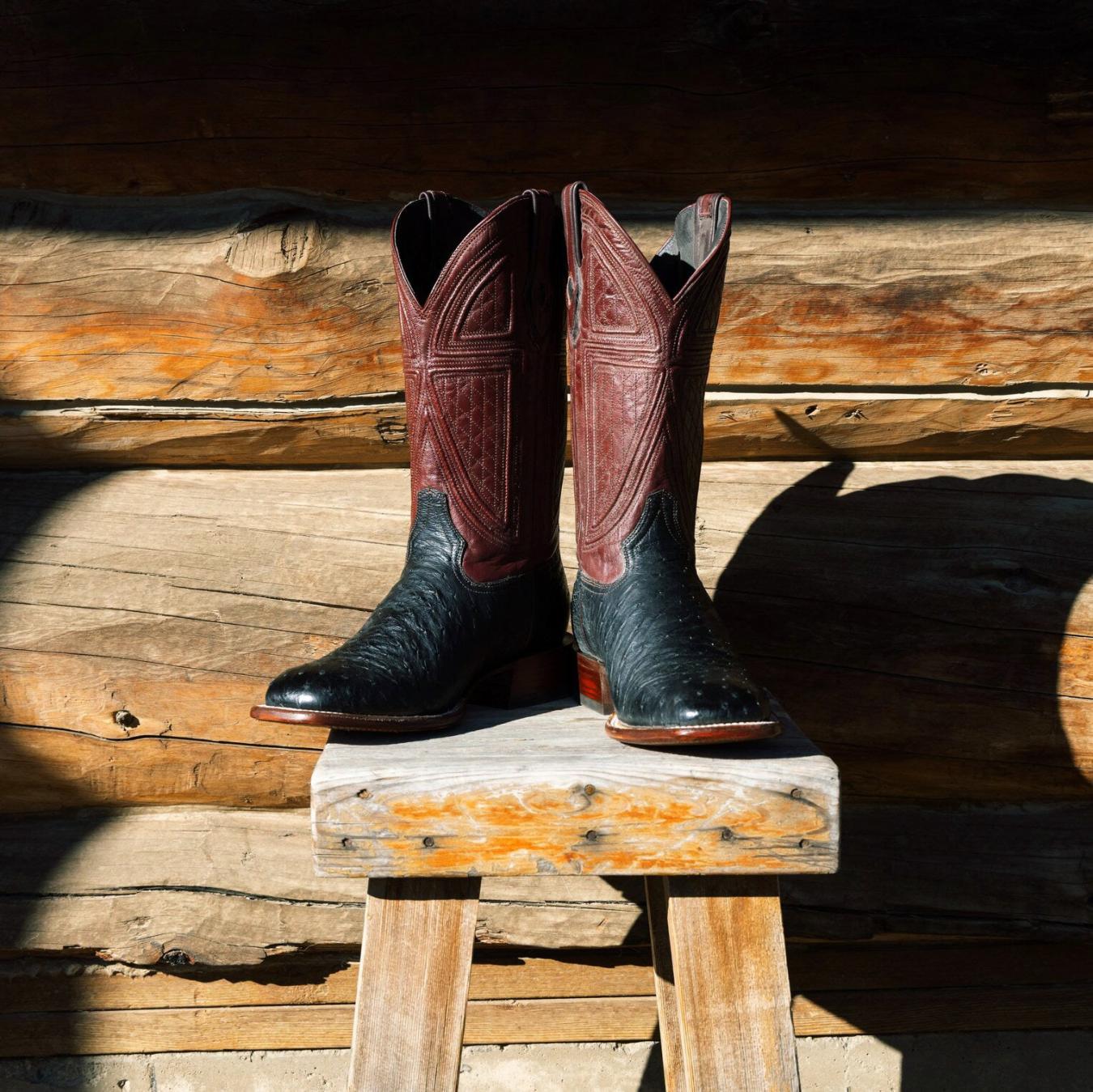 Men Western Stetson Dillon Ostrich Boots Black