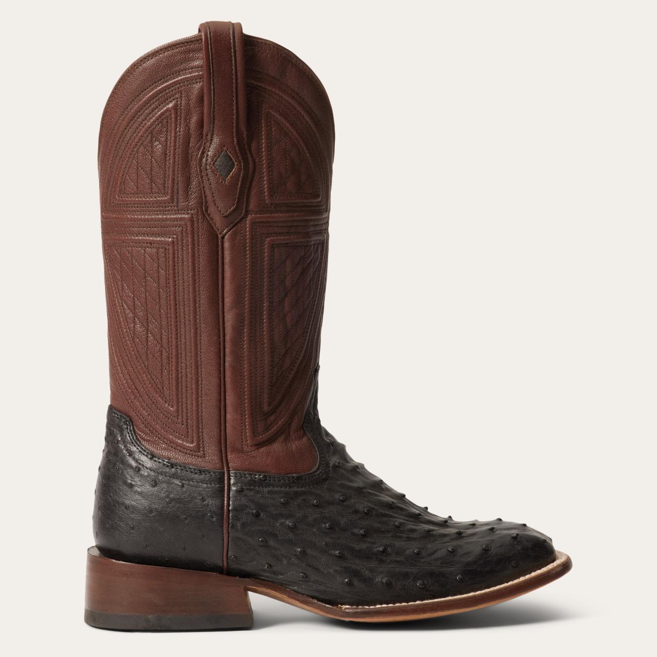 Men Western Stetson Dillon Ostrich Boots Black