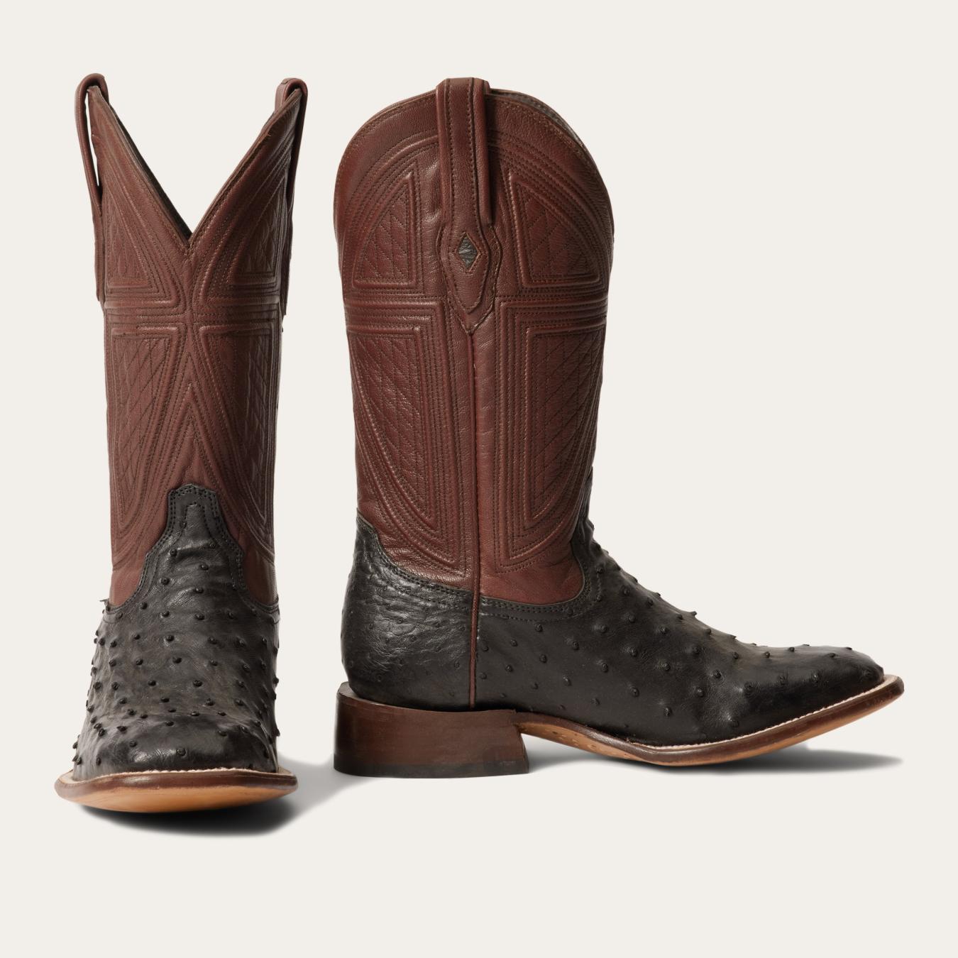 Men Western Stetson Dillon Ostrich Boots Black