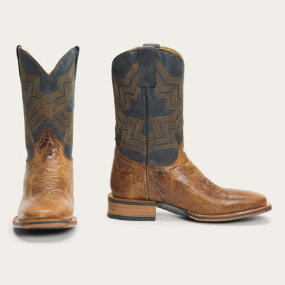 Men Western Stetson Goddard Burnished Blue & Brown Leather Boot Brown