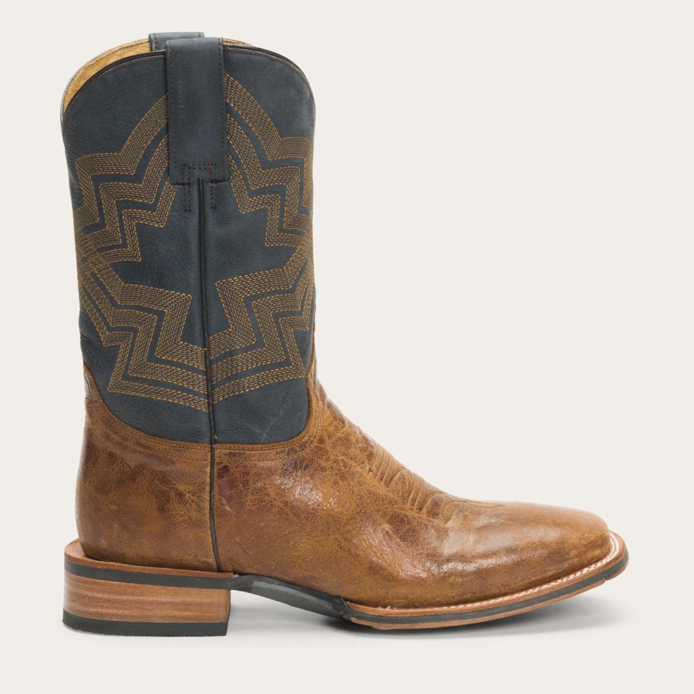 Men Western Stetson Goddard Burnished Blue & Brown Leather Boot Brown
