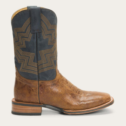 Men Western Stetson Goddard Burnished Blue & Brown Leather Boot Brown