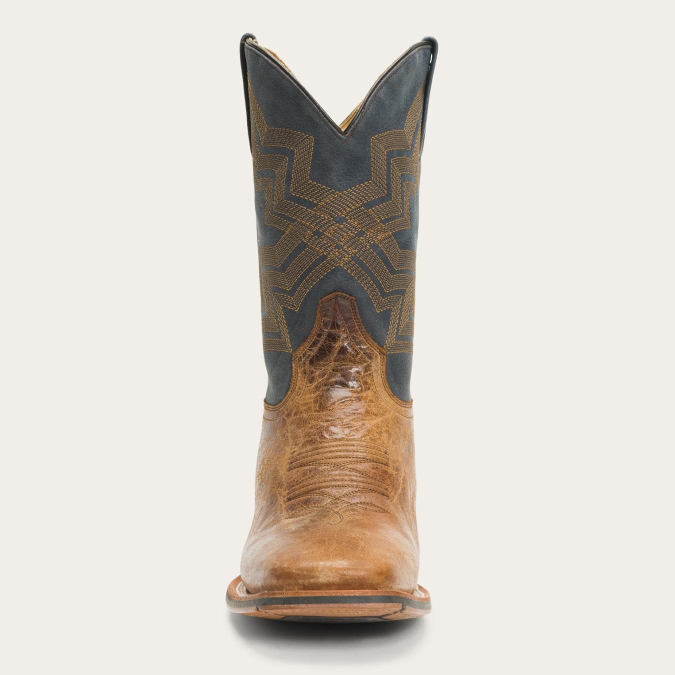 Men Western Stetson Goddard Burnished Blue & Brown Leather Boot Brown