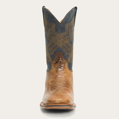 Men Western Stetson Goddard Burnished Blue & Brown Leather Boot Brown