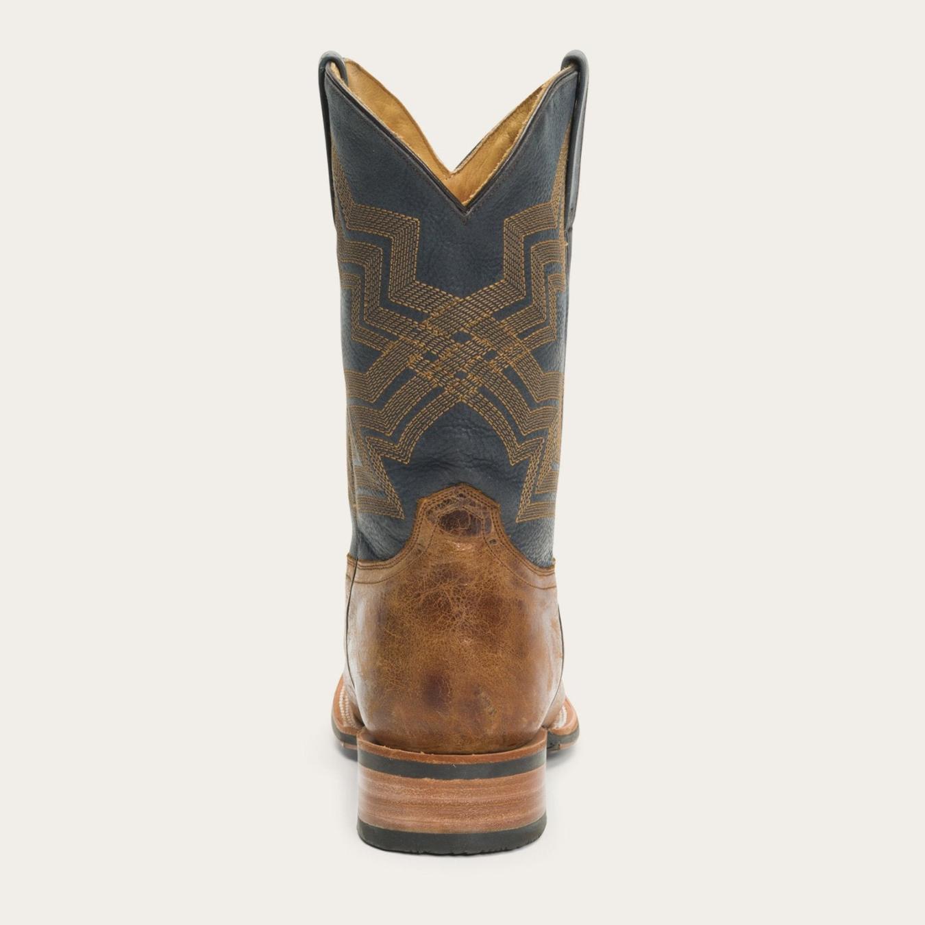 Men Western Stetson Goddard Burnished Blue & Brown Leather Boot Brown