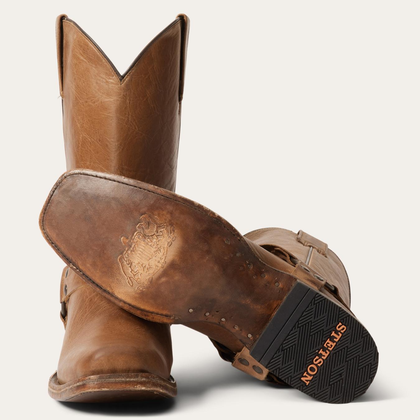 Men Western Stetson Heritage Harness Boots Burnished Tan