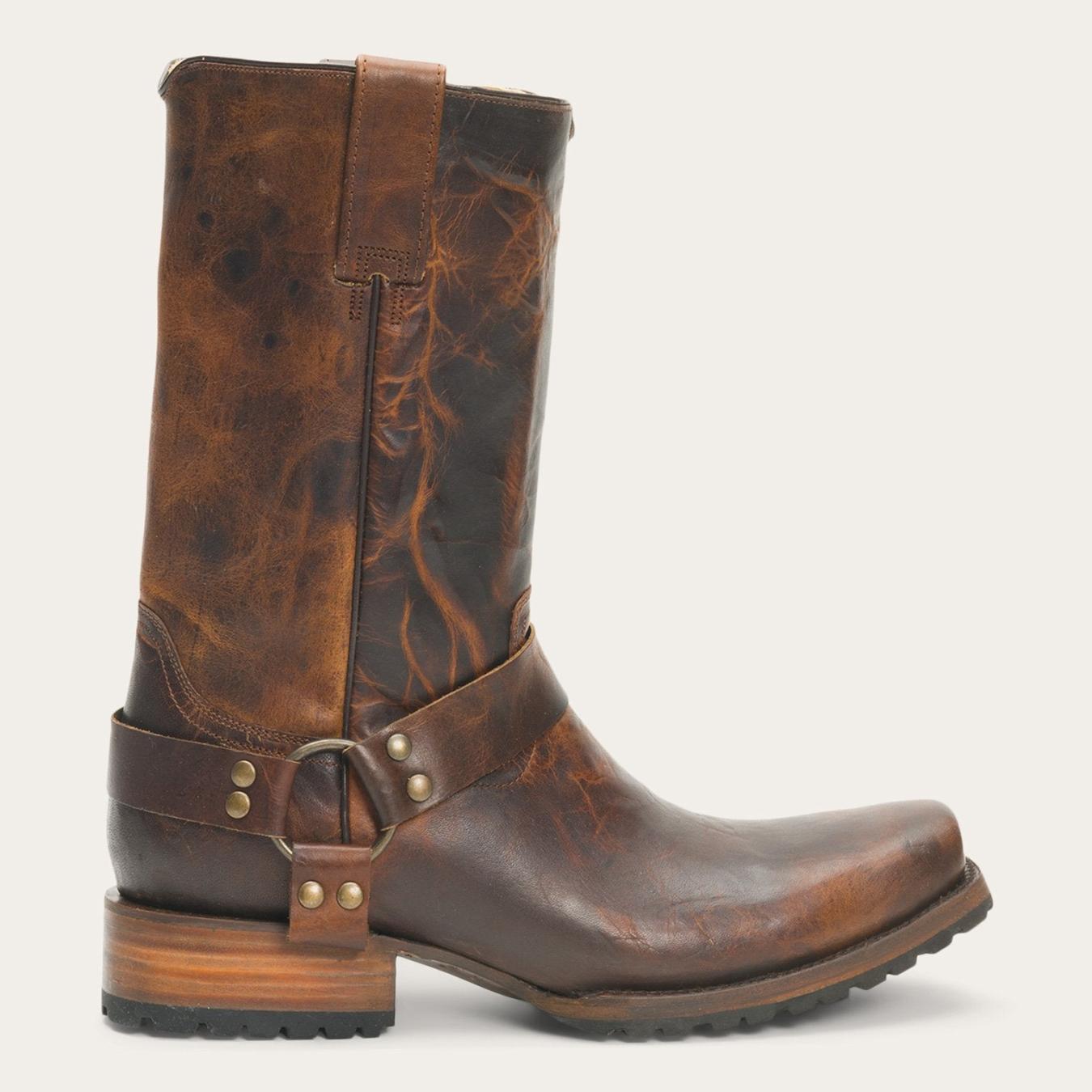 Men Western Stetson Heritage Harness Boots Waxed Brown