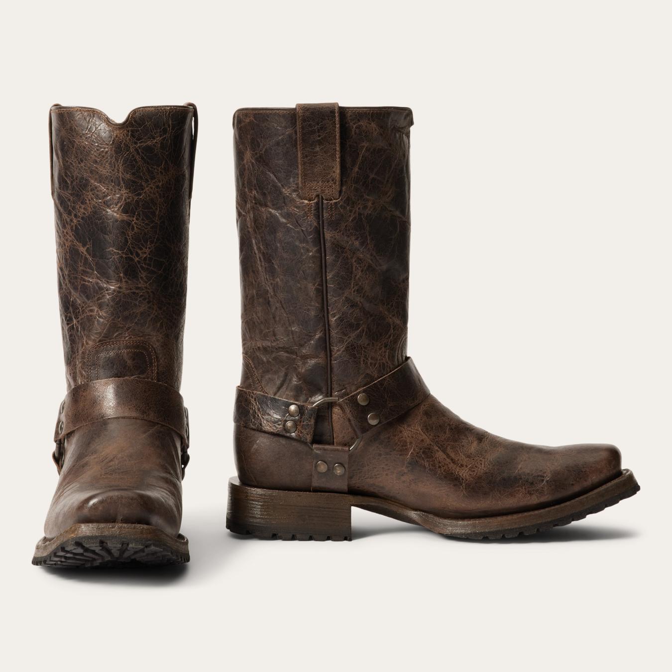Men Western Stetson Heritage Harness Boots Waxed Dark Brown