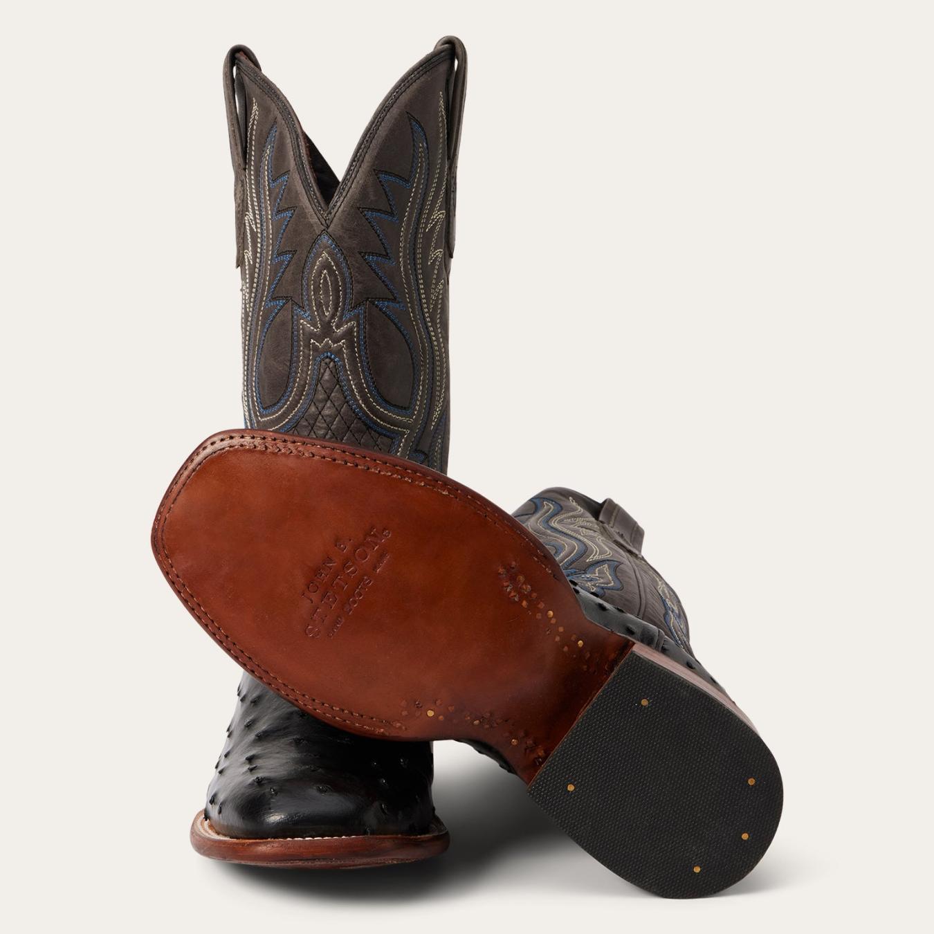 Men Western Stetson Ozzy Ostrich Boot Black