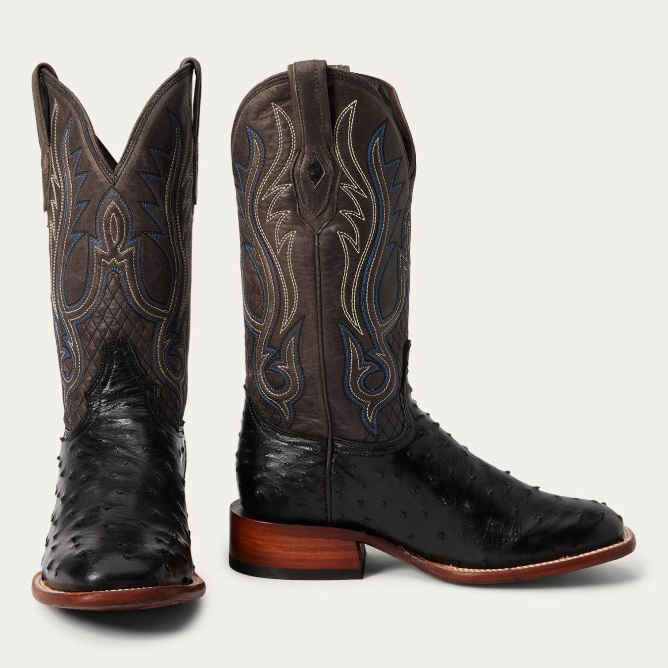 Men Western Stetson Ozzy Ostrich Boot Black