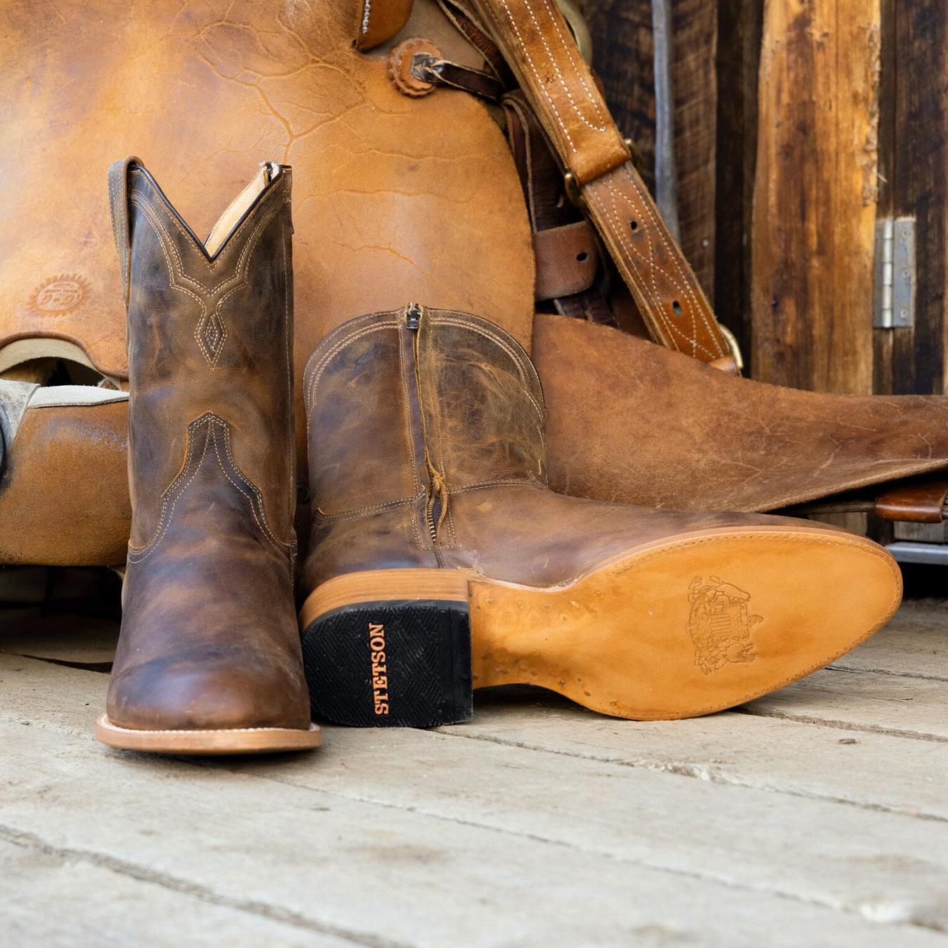 Men Western Stetson Rancher Zip Roper Oiled Walnut
