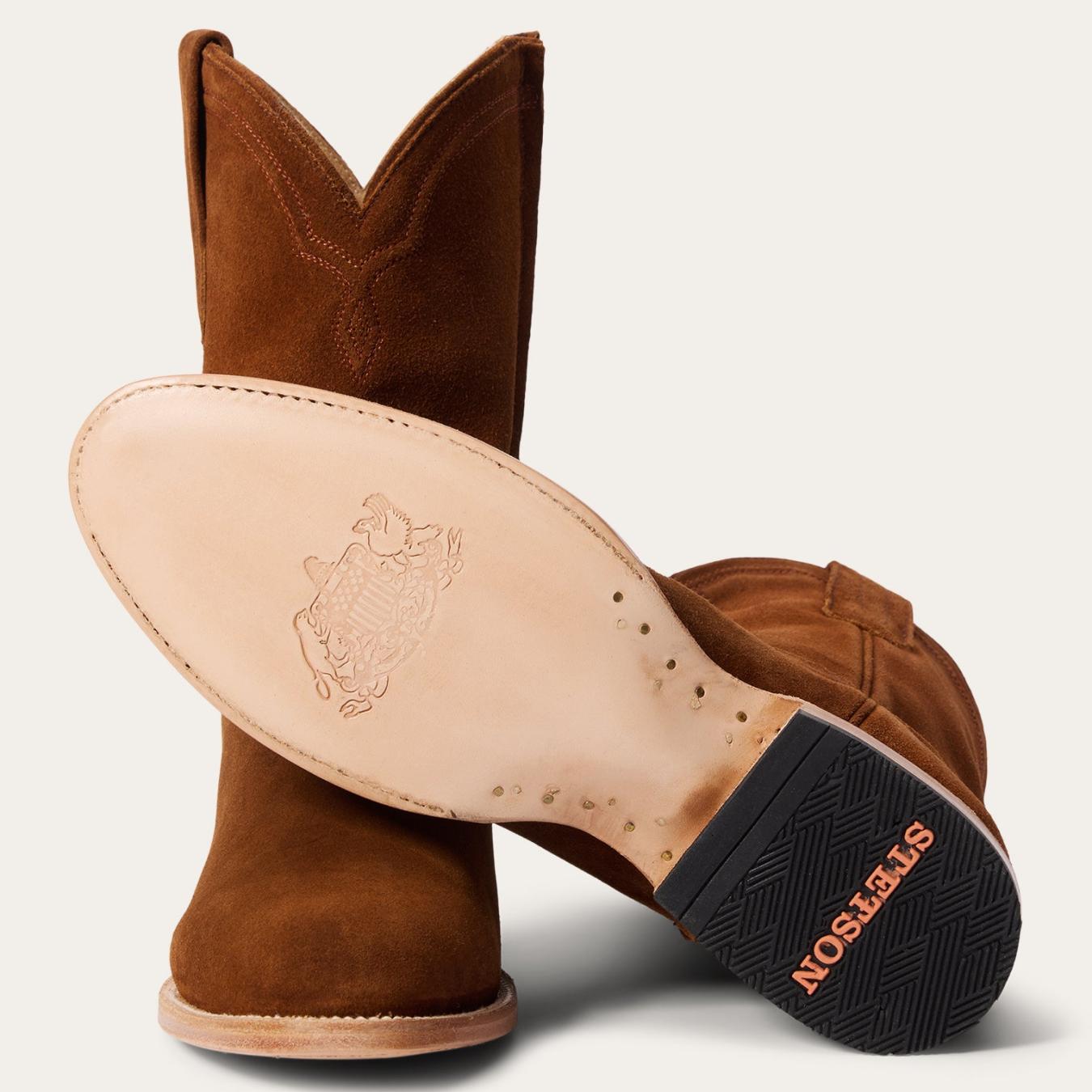 Men Western Stetson Rancher Zip Roper Suede Brown