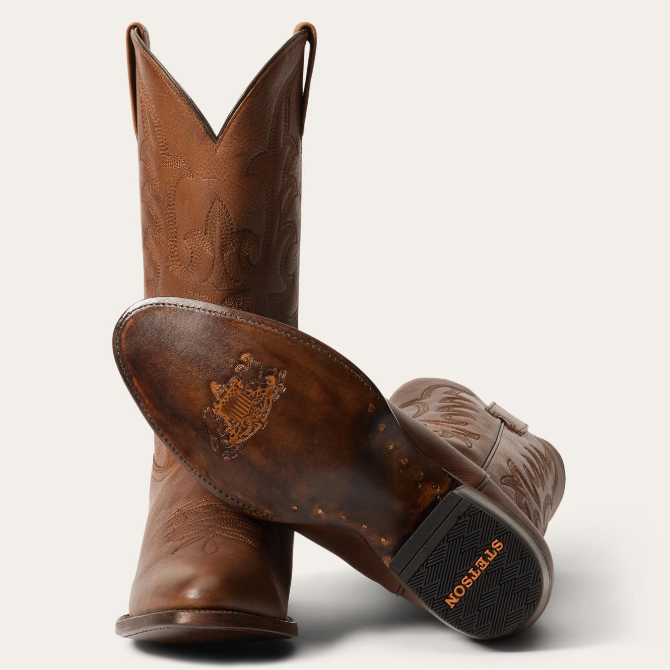 Men Western Stetson Sharp Boots Brown