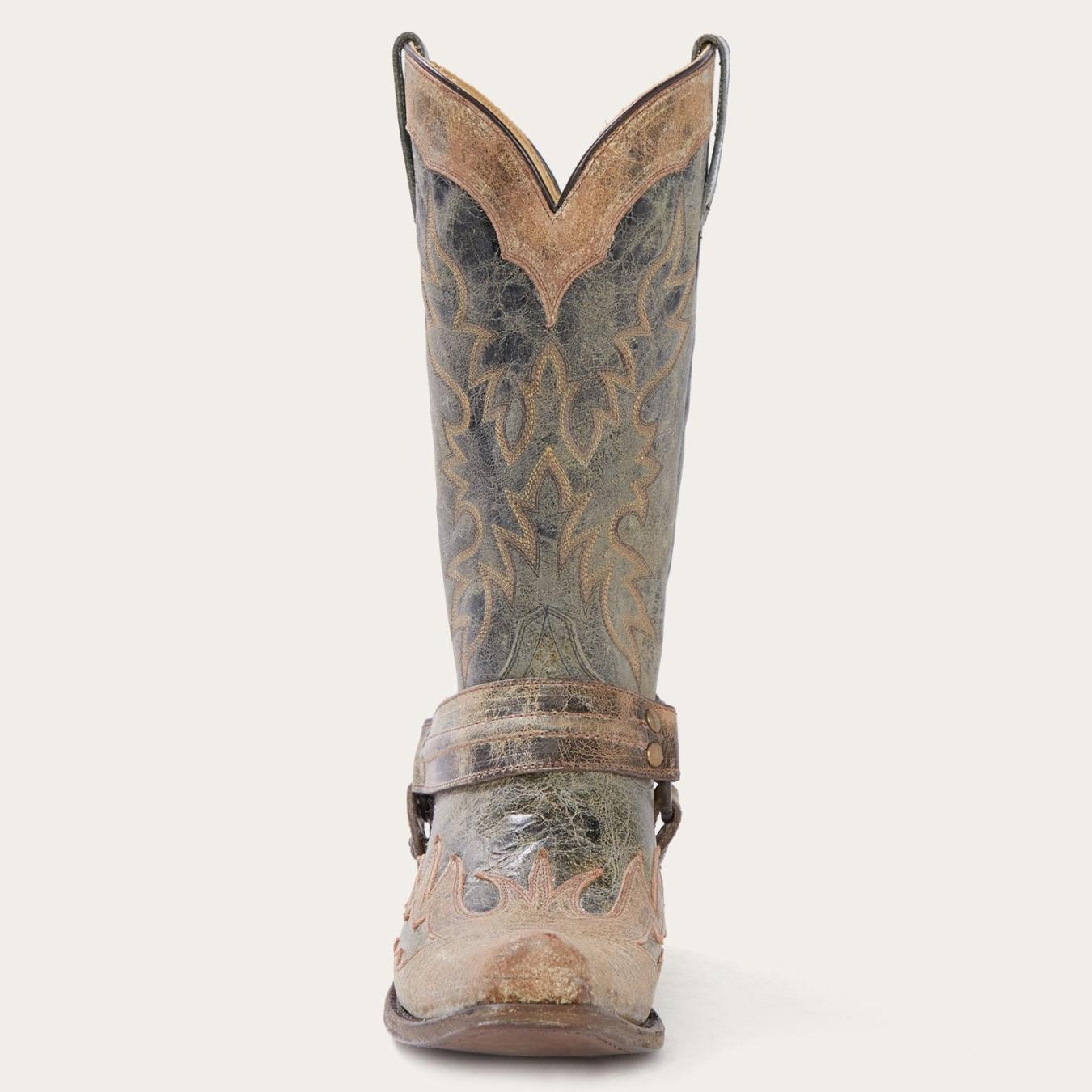 Men Western Stetson Sundance Kid Washed Crater Black Cowboy Boot Black