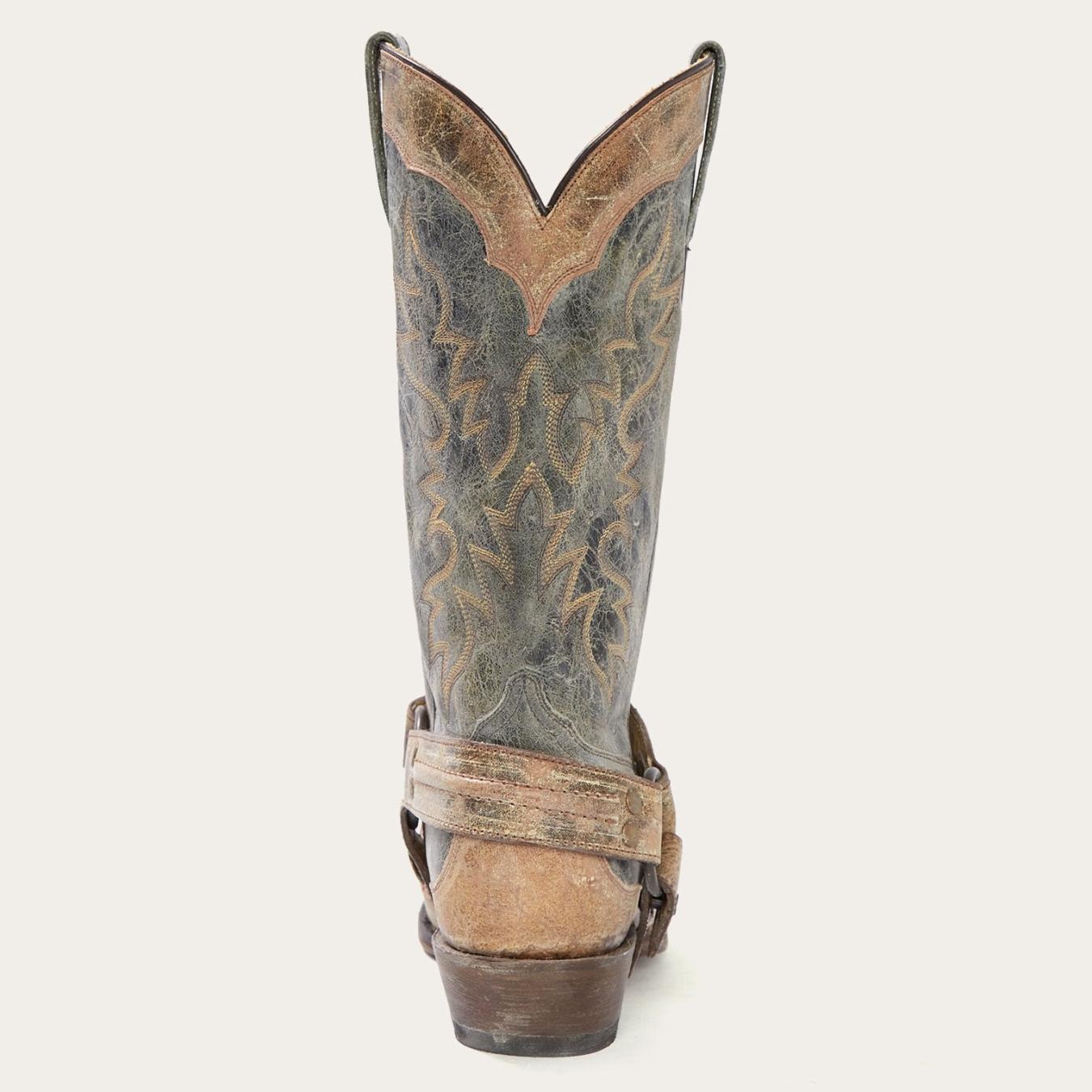 Men Western Stetson Sundance Kid Washed Crater Black Cowboy Boot Black