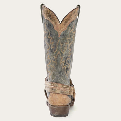 Men Western Stetson Sundance Kid Washed Crater Black Cowboy Boot Black