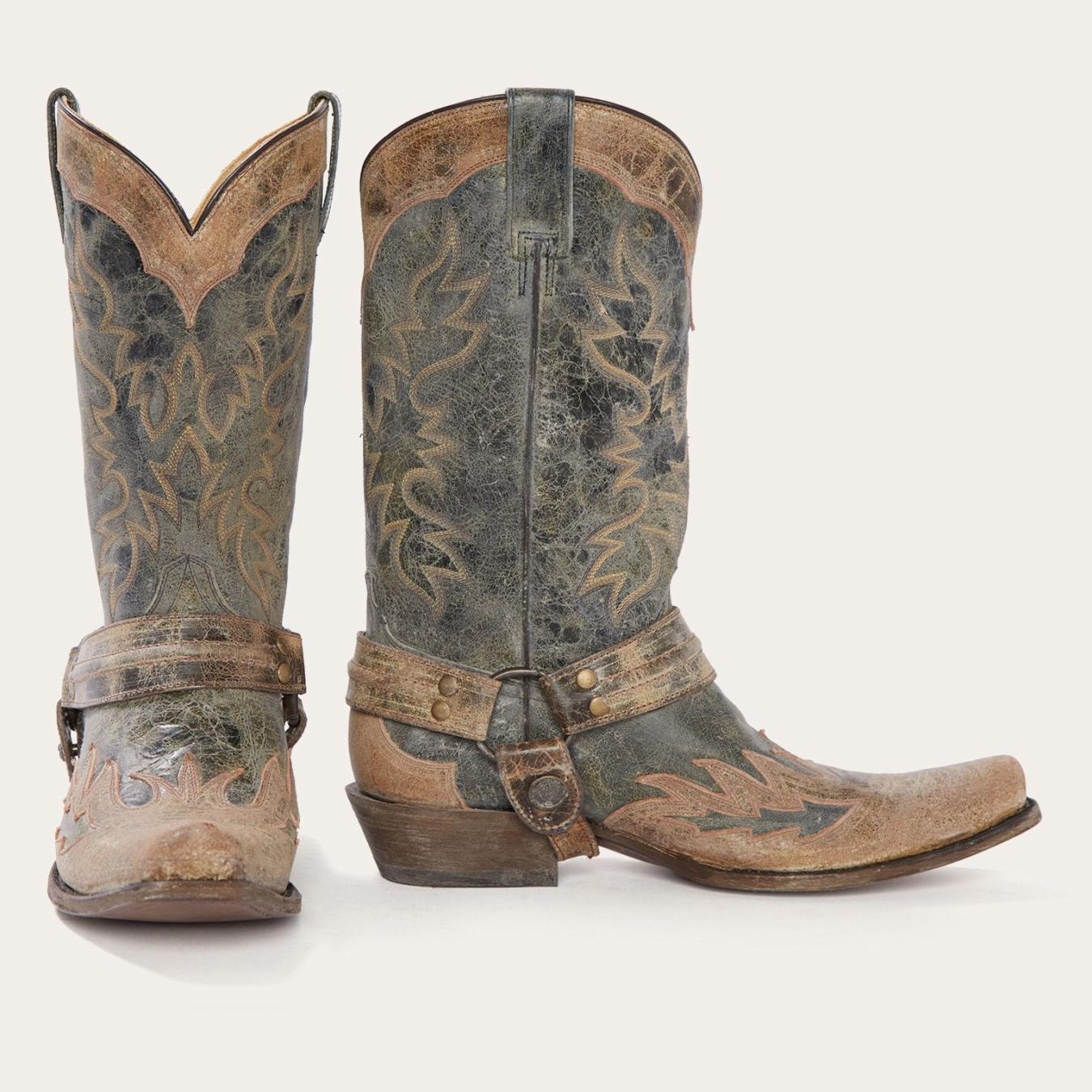 Men Western Stetson Sundance Kid Washed Crater Black Cowboy Boot Black