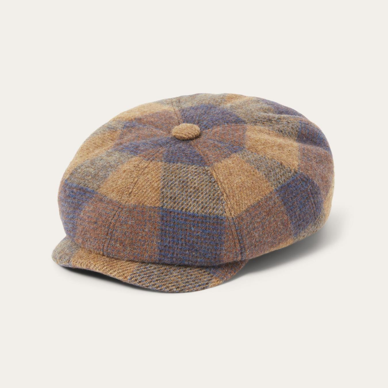 Men/Women Caps & Truckers Stetson Wool Check Hatteras Cognac/sand/blue