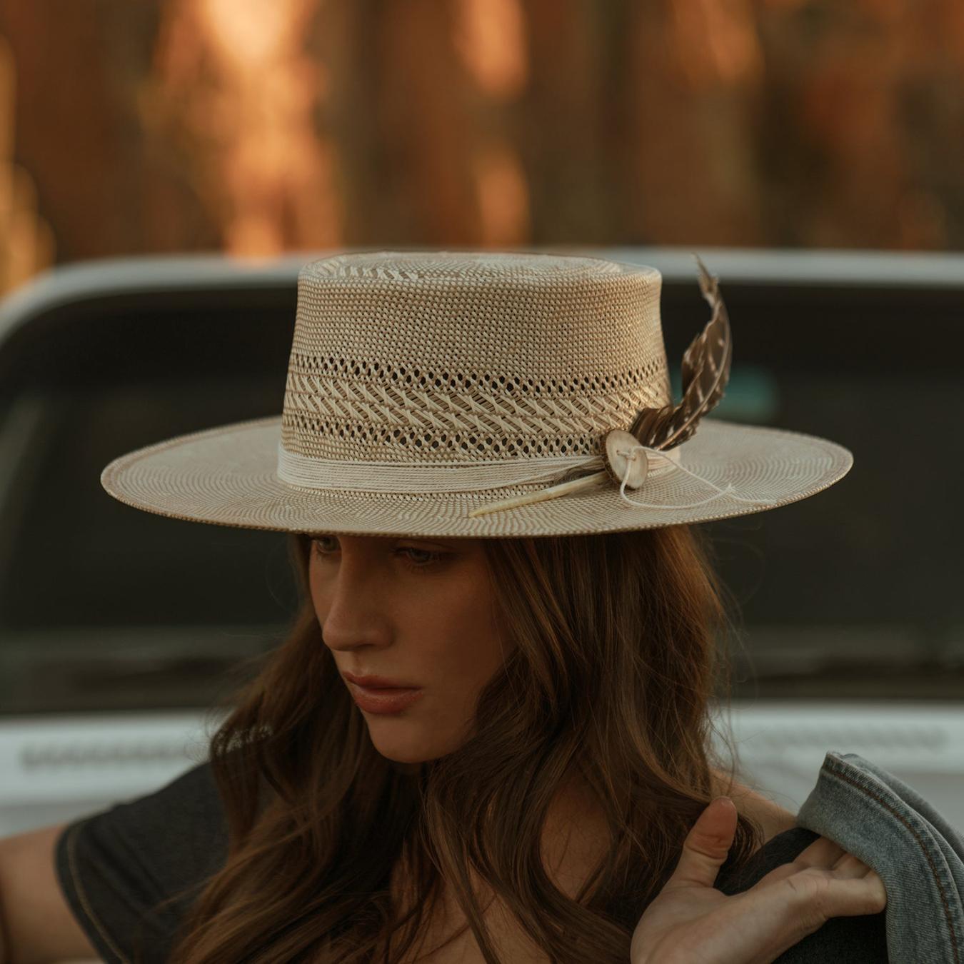 Men/Women Fedora Stetson Batterson Straw Hat Ivory/tan