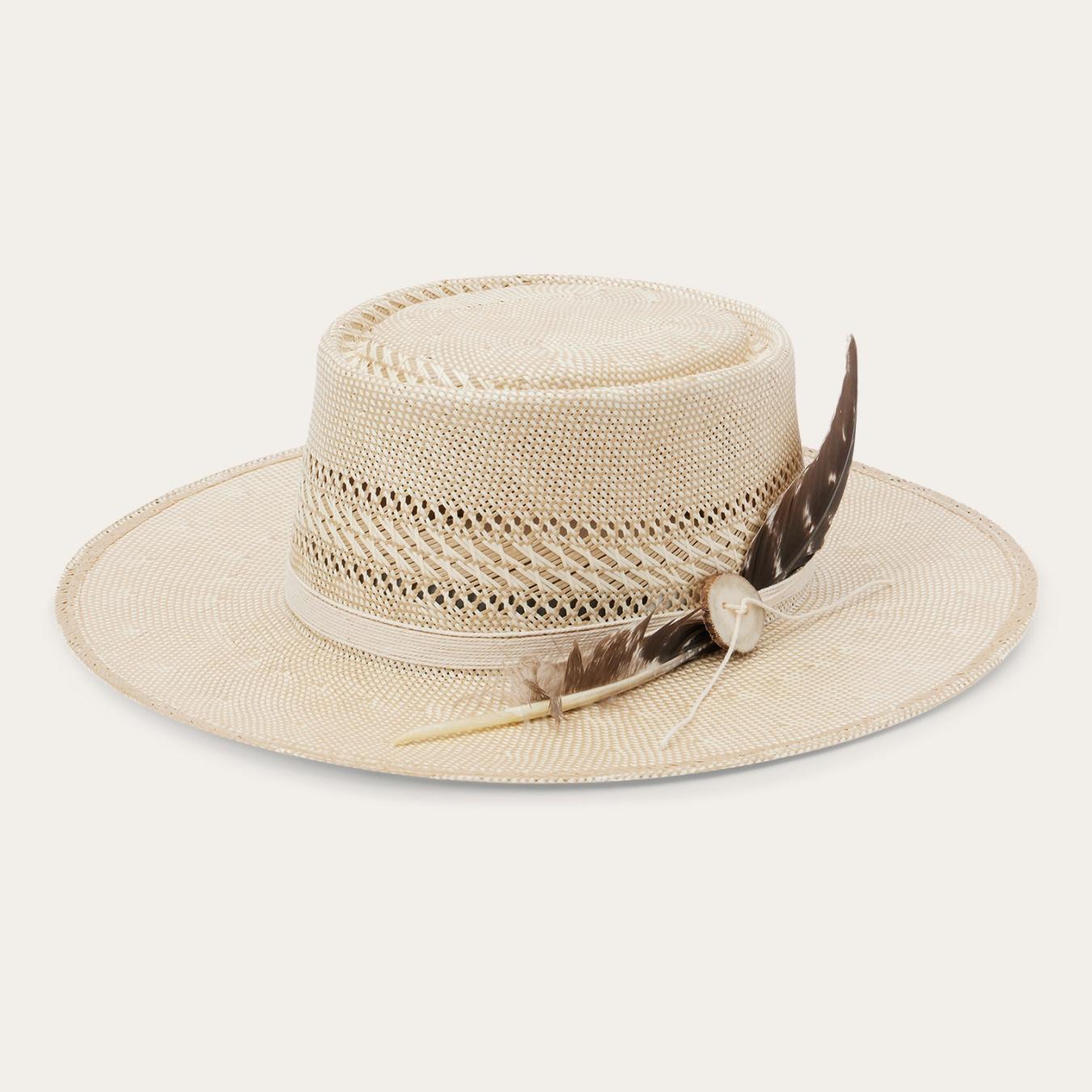 Men/Women Fedora Stetson Batterson Straw Hat Ivory/tan