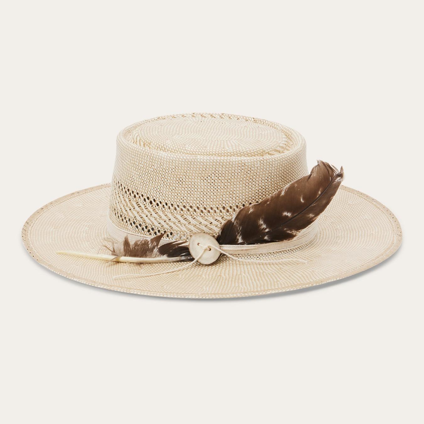 Men/Women Fedora Stetson Batterson Straw Hat Ivory/tan