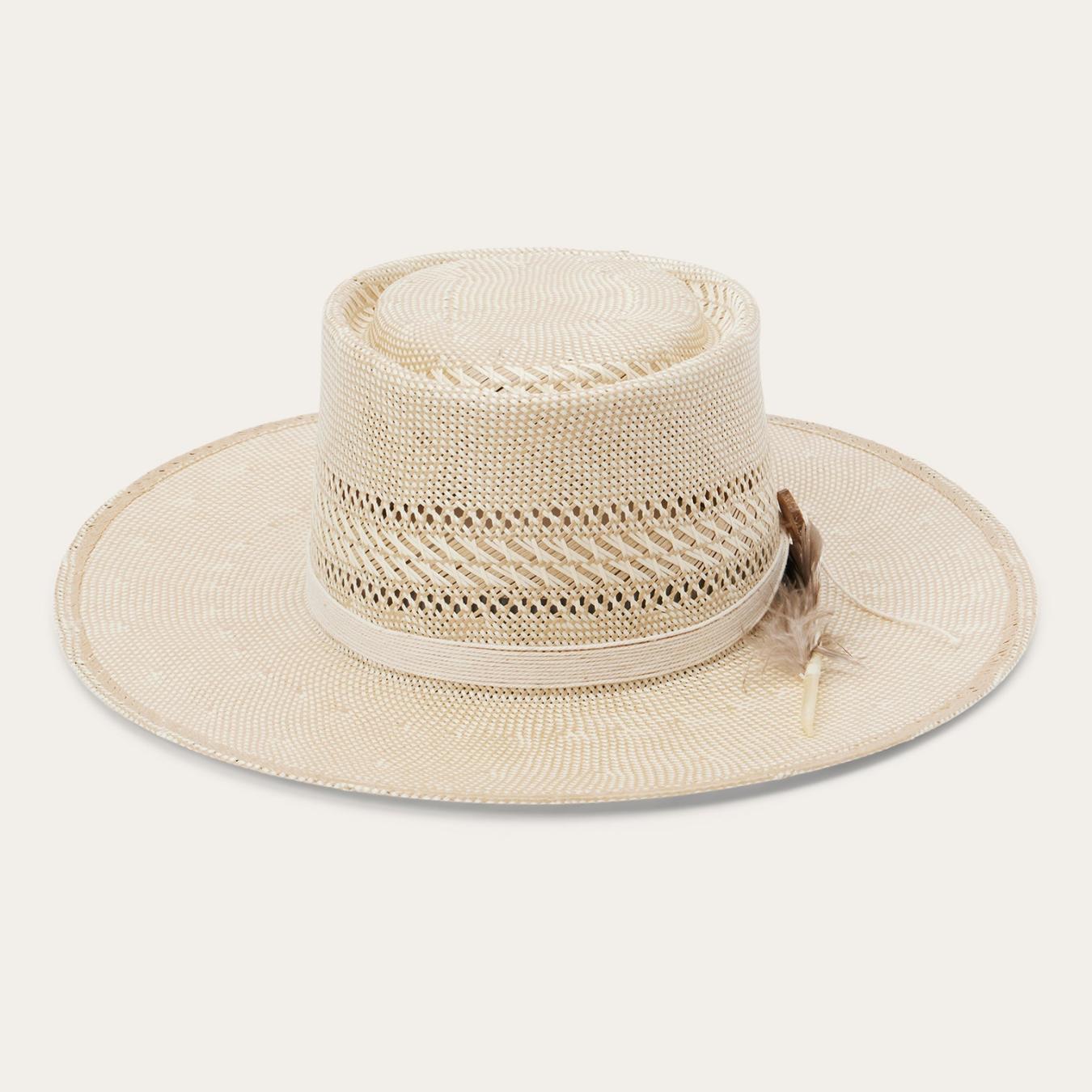 Men/Women Fedora Stetson Batterson Straw Hat Ivory/tan