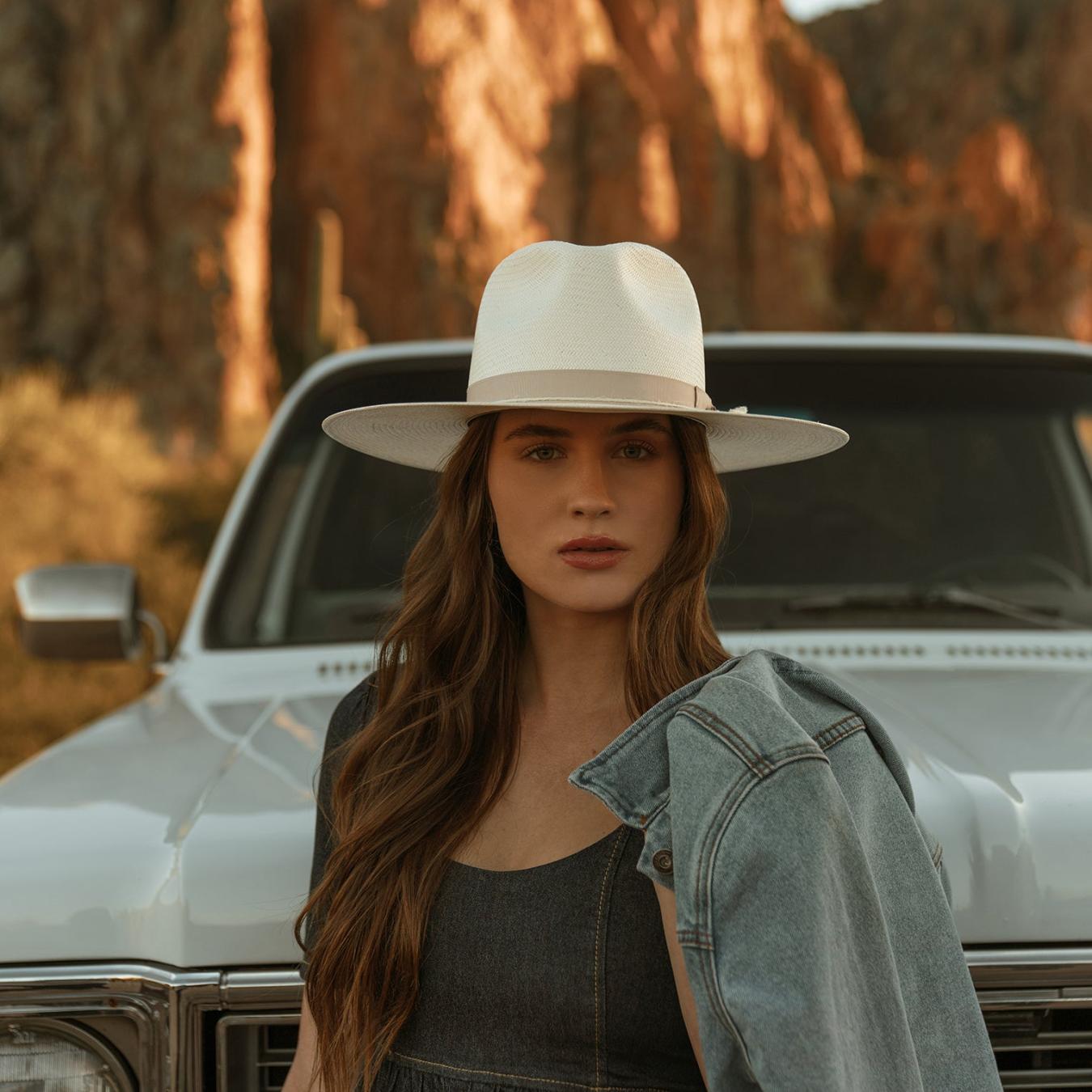 Men/Women Fedora Stetson JW Marshall Straw Flat Brim Hat Natural