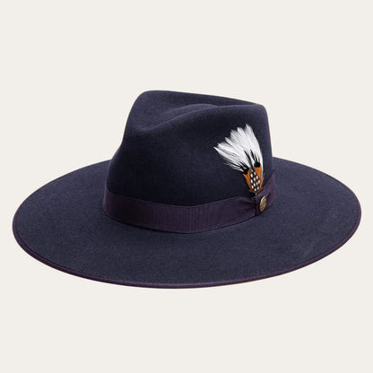 Men/Women Fedora Stetson Midtown Wide Flat Brim Hat Navy