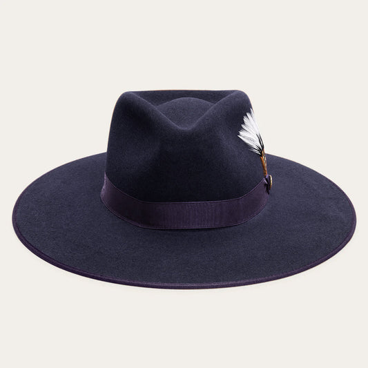 Men/Women Fedora Stetson Midtown Wide Flat Brim Hat Navy