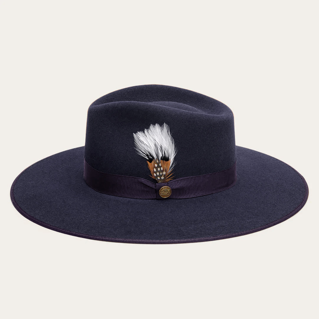 Men/Women Fedora Stetson Midtown Wide Flat Brim Hat Navy