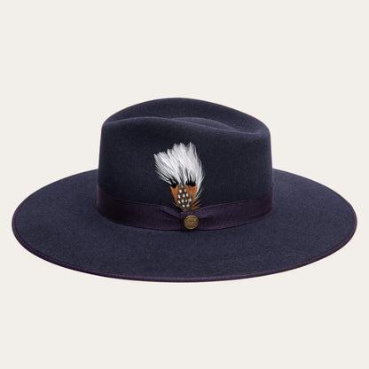 Men/Women Fedora Stetson Midtown Wide Flat Brim Hat Navy