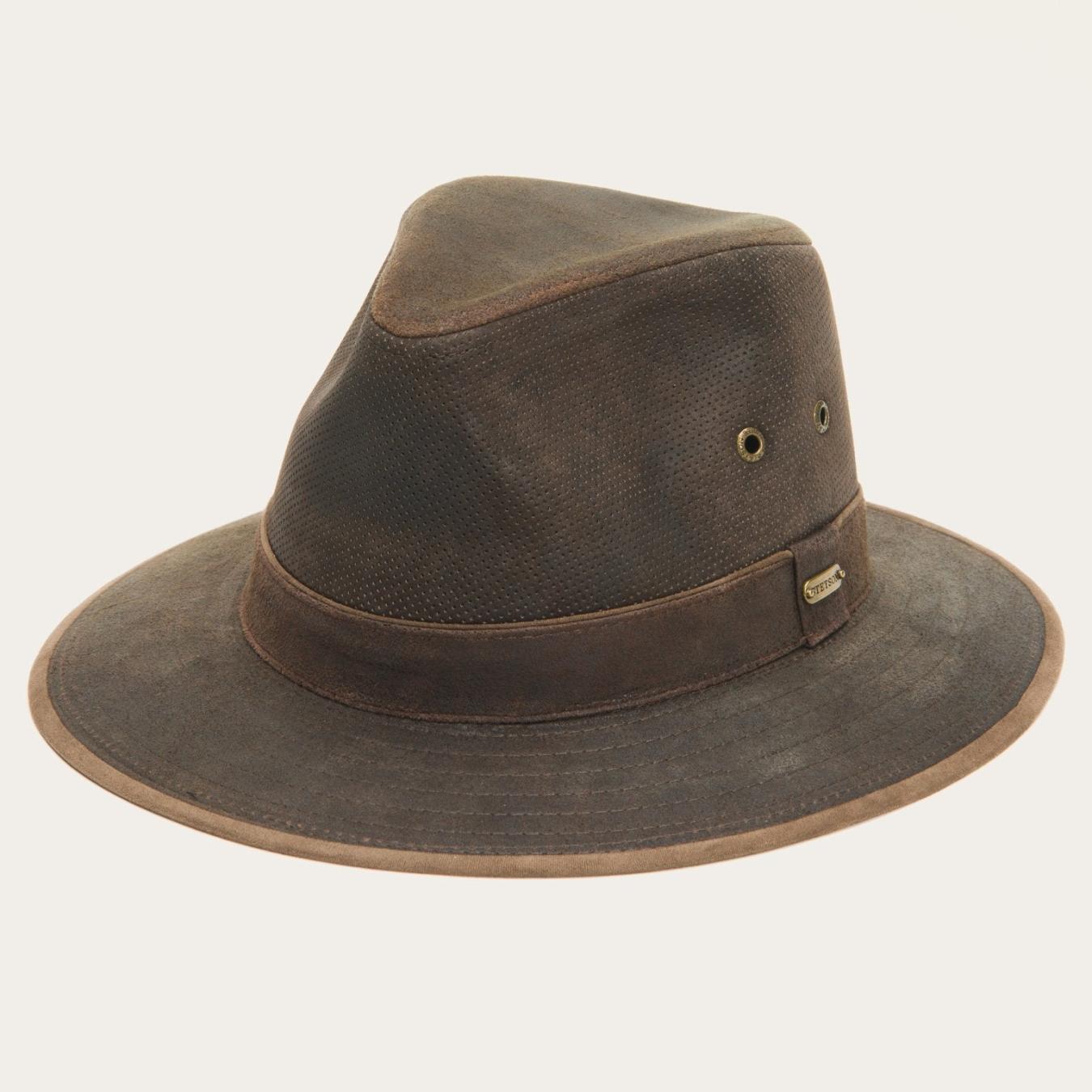 Men/Women Outdoor Stetson Weathered Leather Safari Hat Brown