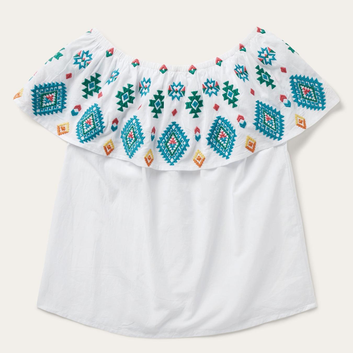 Women Blouses Stetson Bright Schiffli Embroidered White Cotton Lawn Blouse White