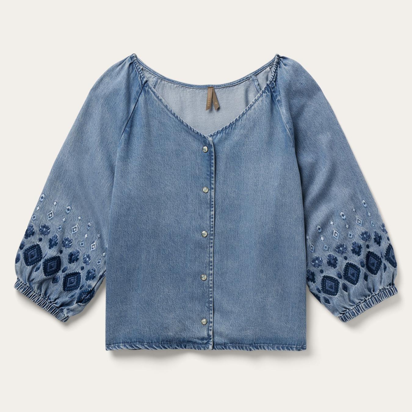 Women Blouses Stetson Denim Snap Front Blouse Blue