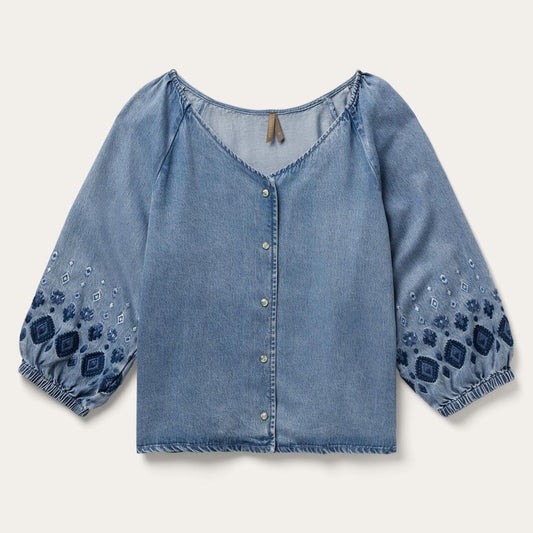 Women Blouses Stetson Denim Snap Front Blouse Blue