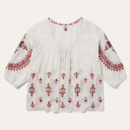Women Blouses Stetson Dobby Peasant Blouse White