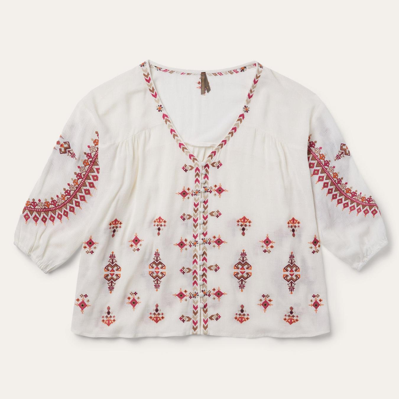 Women Blouses Stetson Dobby Peasant Blouse White