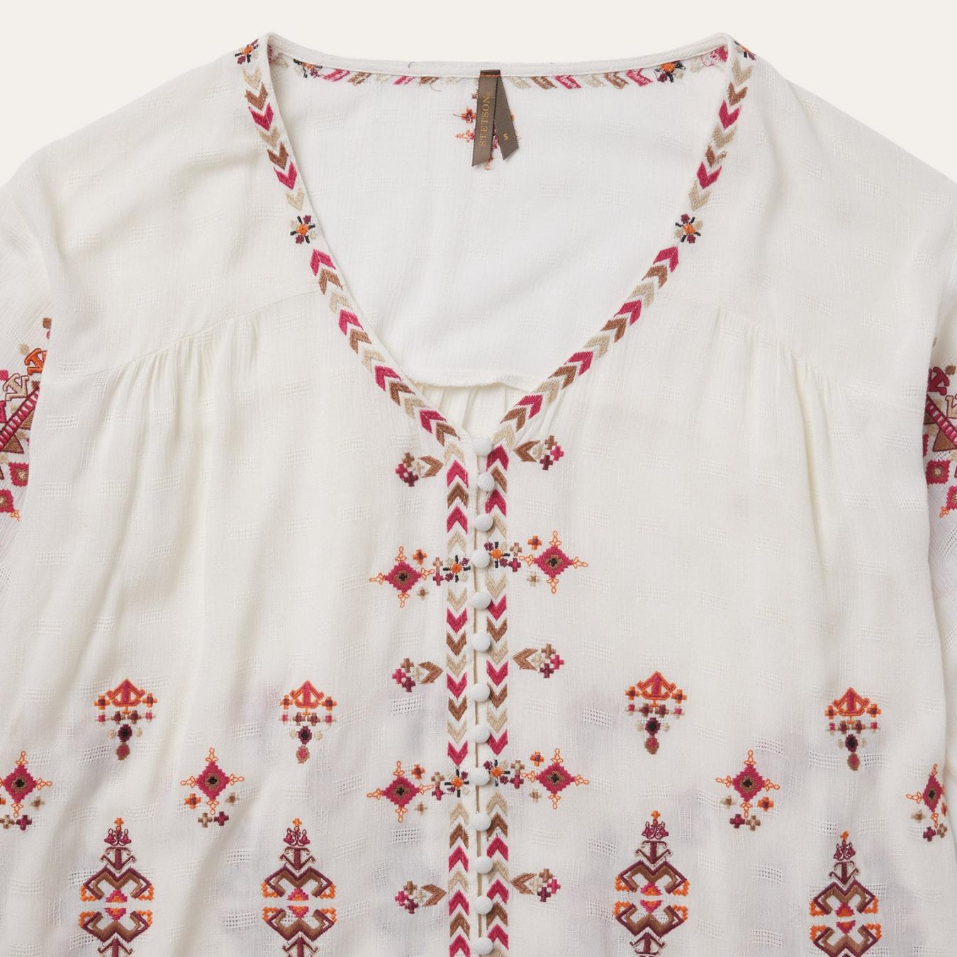 Women Blouses Stetson Dobby Peasant Blouse White