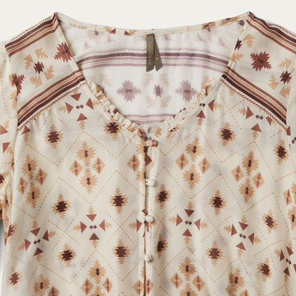Women Blouses Stetson Gaucho Print Herringbone Blouse White
