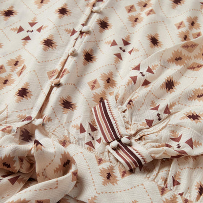 Women Blouses Stetson Gaucho Print Herringbone Blouse White