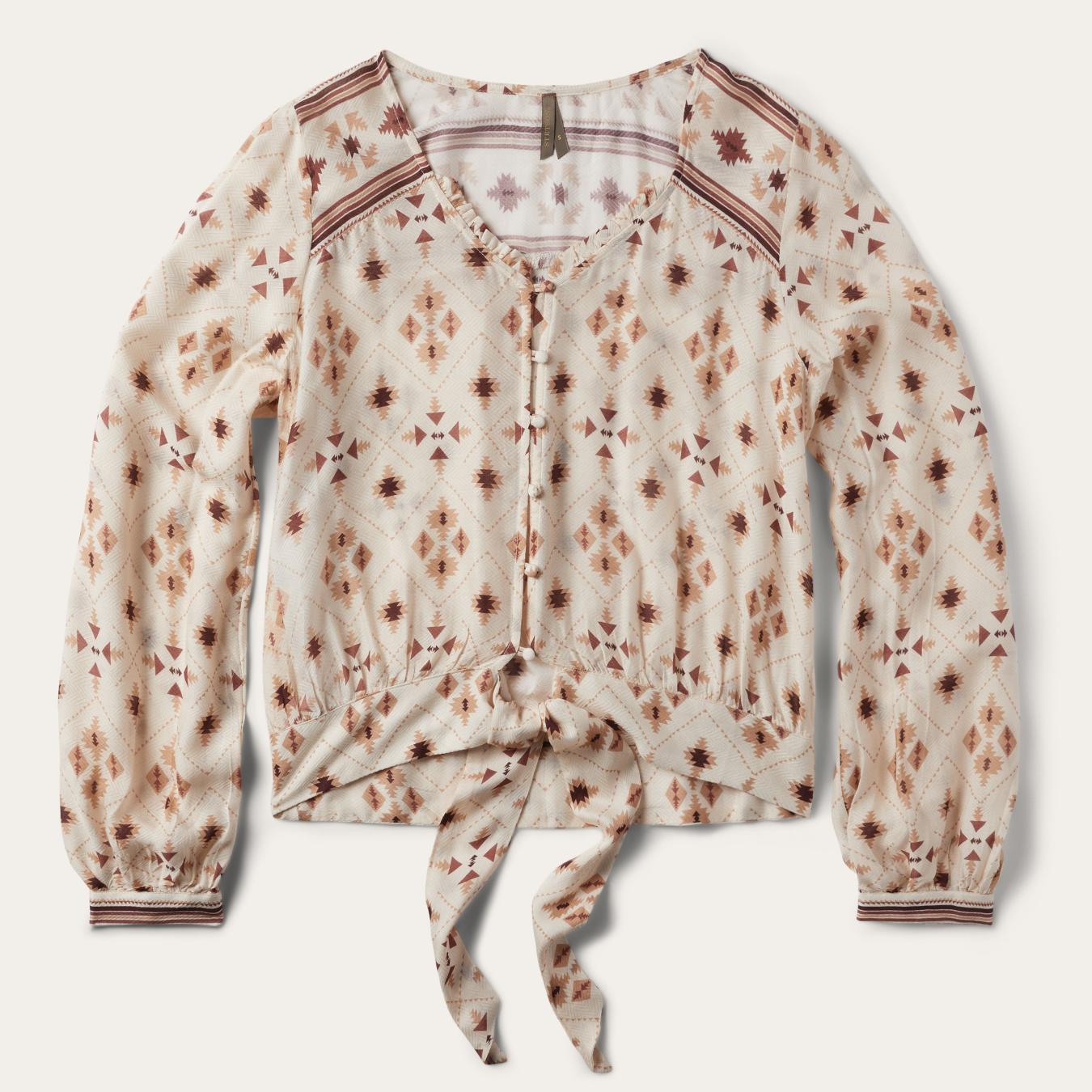 Women Blouses Stetson Gaucho Print Herringbone Blouse White