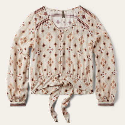 Women Blouses Stetson Gaucho Print Herringbone Blouse White