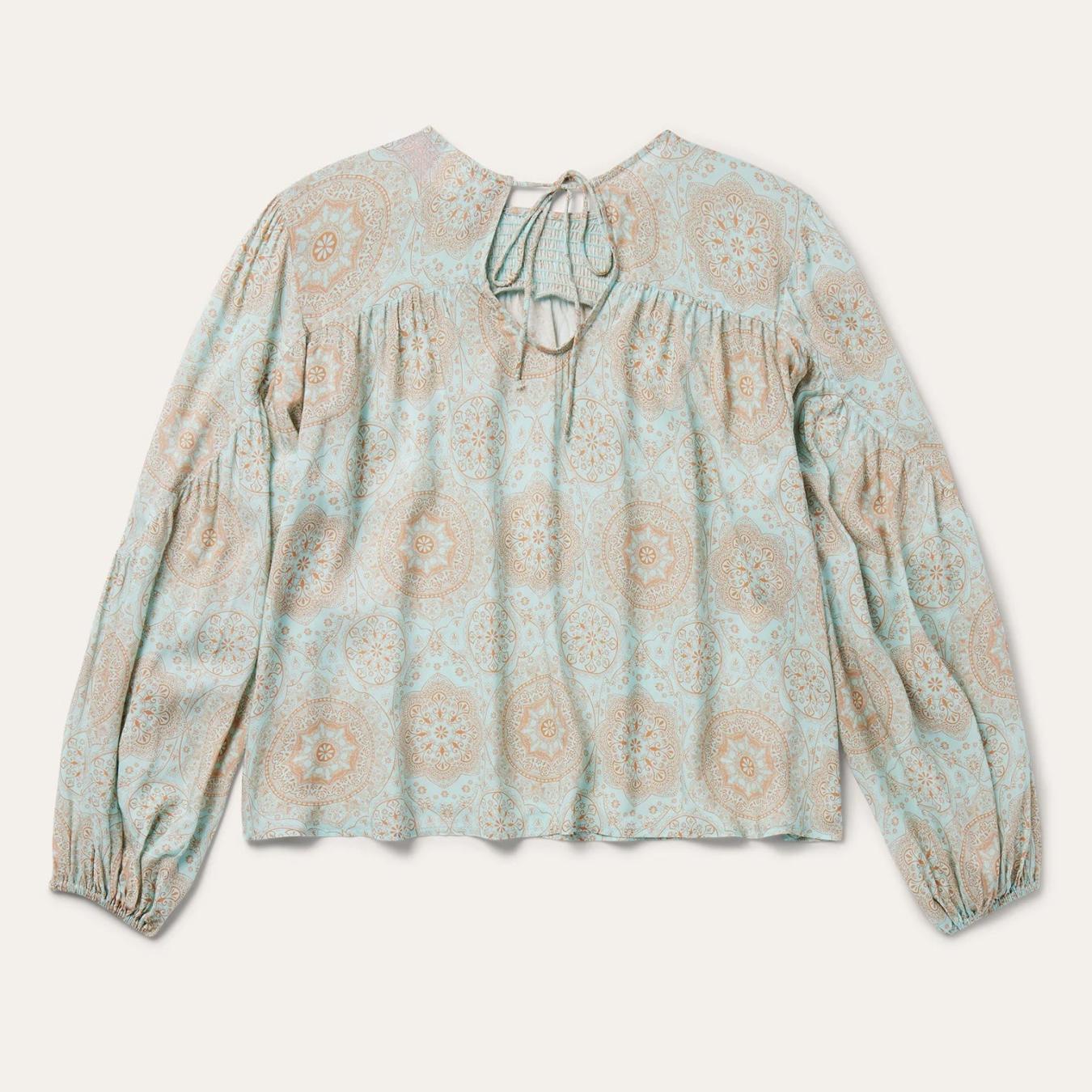 Women Blouses Stetson Mandala Print Peasant Blouse Blue