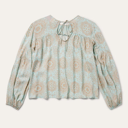 Women Blouses Stetson Mandala Print Peasant Blouse Blue