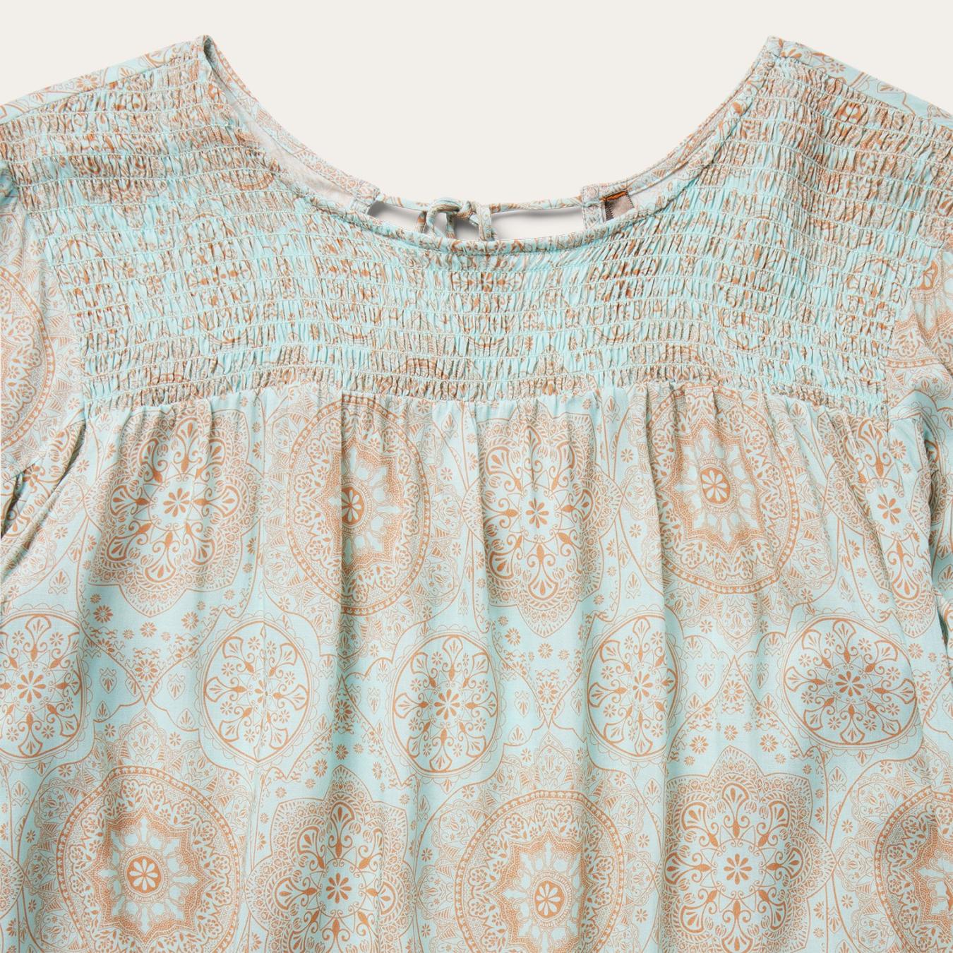 Women Blouses Stetson Mandala Print Peasant Blouse Blue