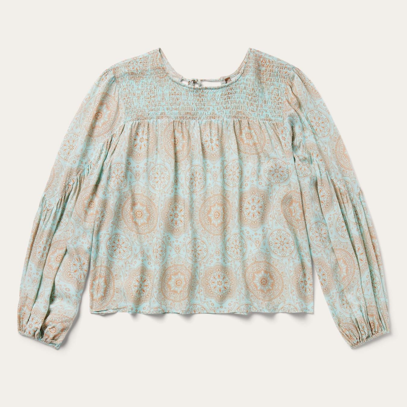 Women Blouses Stetson Mandala Print Peasant Blouse Blue