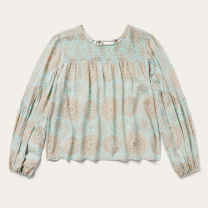 Women Blouses Stetson Mandala Print Peasant Blouse Blue