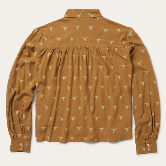 Women Blouses Stetson Mojave Longhorn Print Poet Blouse Brown
