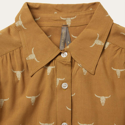 Women Blouses Stetson Mojave Longhorn Print Poet Blouse Brown